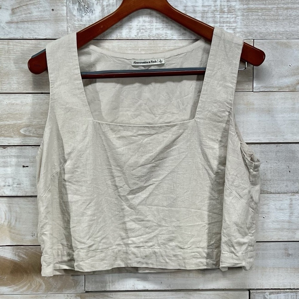 Abercrombie & Fitch Linen Top Womens Large Beige Sleeveless Crop Beach Resort